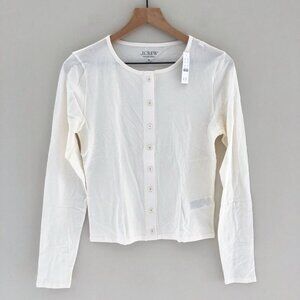 NWT J.Crew Feather Jersey Crewneck Cardigan Ivory